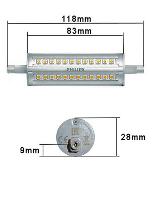 LED-R7S, 230V, PHILIPS, 14.0Watt, 1600Lumen=100Watt, Länge =118mm, dimmbar, warmweiss